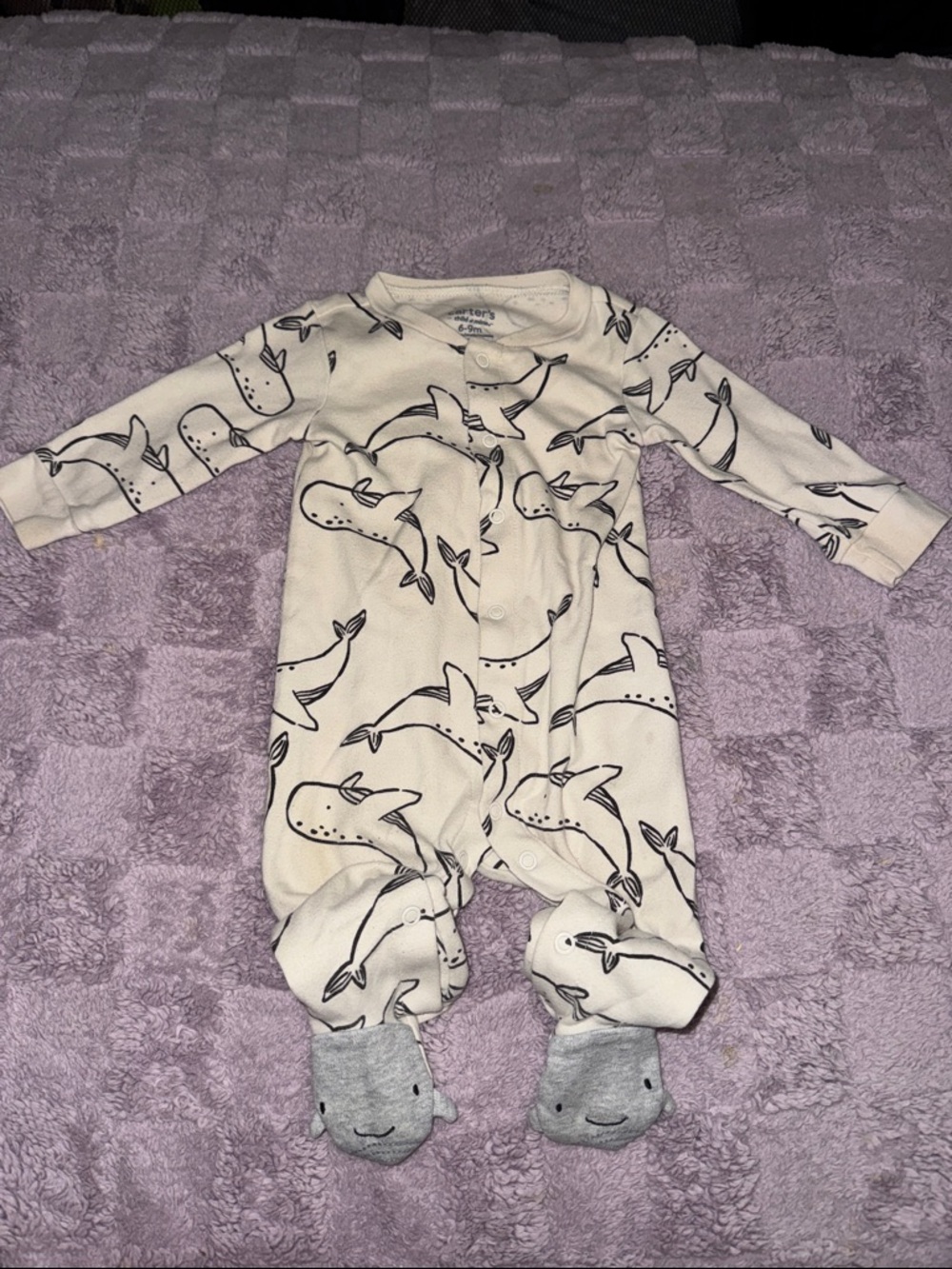 Carter's Cream One-Piece Footed Pajamas with Whale Print